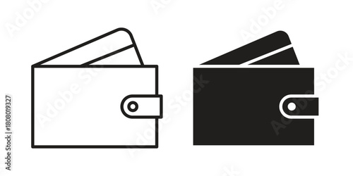 Wallet icon with thin line and flat web symbol on white background