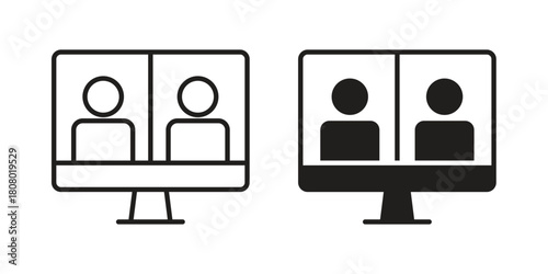 Webinar icon with thin line and flat web symbol on white background