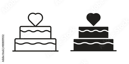 Wedding cake icon with thin line and flat web symbol on white background