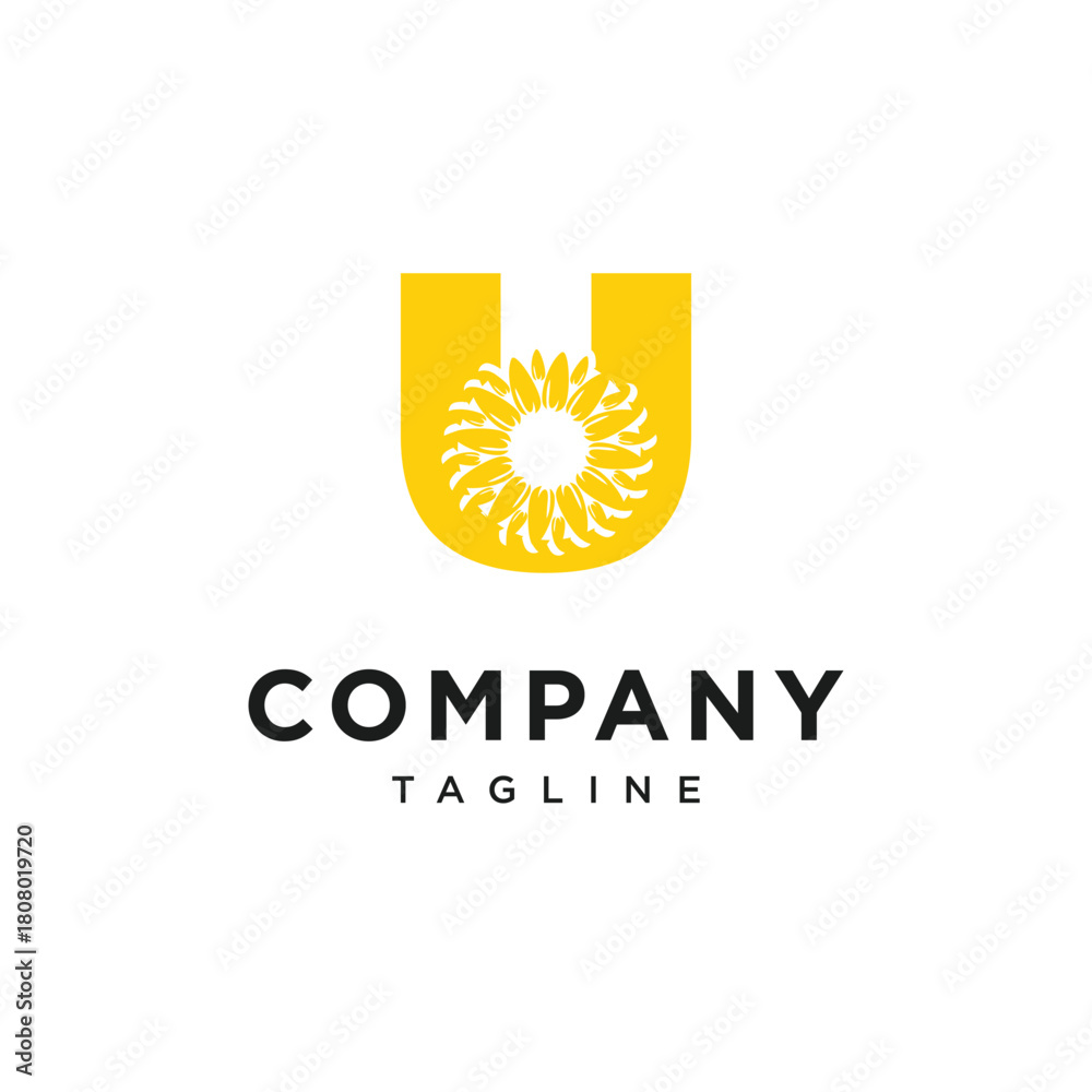 Naklejka premium Letter U SunFlower Logo Icon Vector