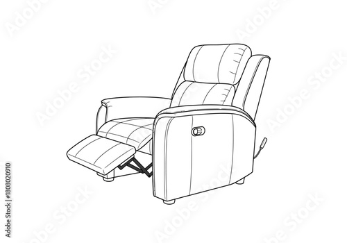 Black and white line drawing of a reclining armchair with extended footrest
