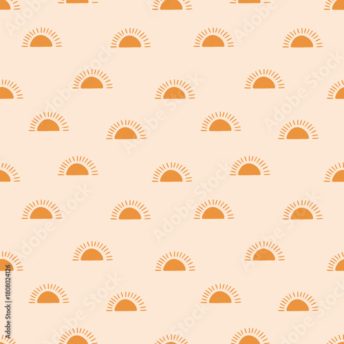 Seamless pattern with bright suns on a light background