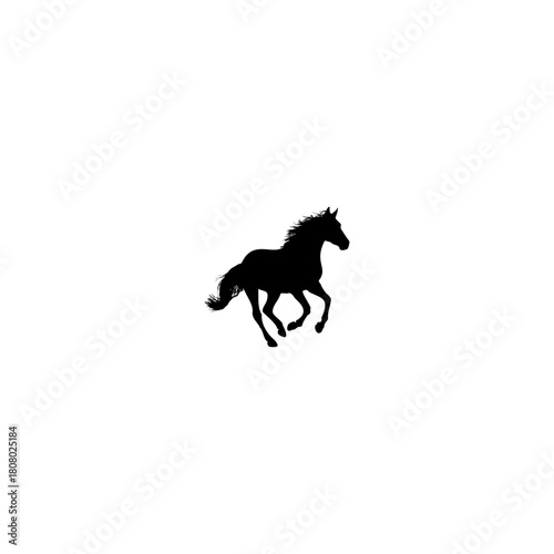 A silhouette of a horse galloping with its mane flowing on a white background in a simple illustration