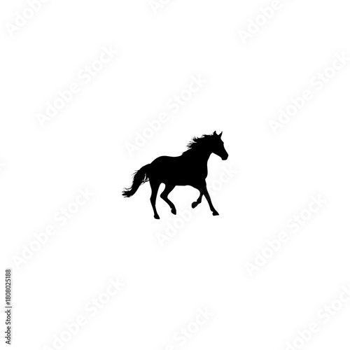 A silhouette of a horse running on a white background in a simple and minimalist style design art