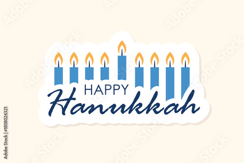 Happy Hanukkah banner, greeting card design with candles, Jewish holiday sticker, vector illustration