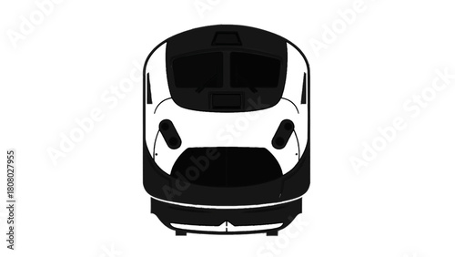 Vector illustration of front view of a modern highspeed train, black and white vector illustration isolated on transparent background 