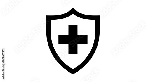 Vector illustration of shield icon with a plus sign in center, symbolizing health, medical protection, safety, isolated on white on transparent background