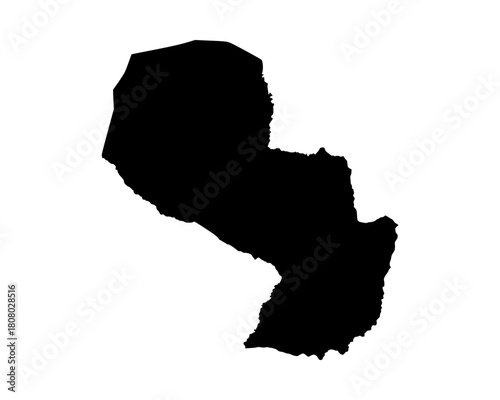 Flat black vector silhouette of Paraguay map, minimalist geographic outline design for abstract cartography, education, and artwork