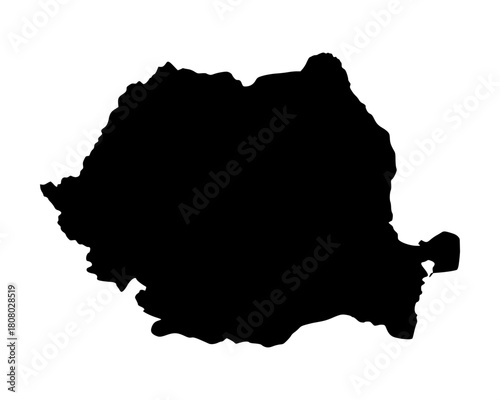 Black vector map silhouette of Romania with simple geographic outline and minimalist cartography representation for modern design use