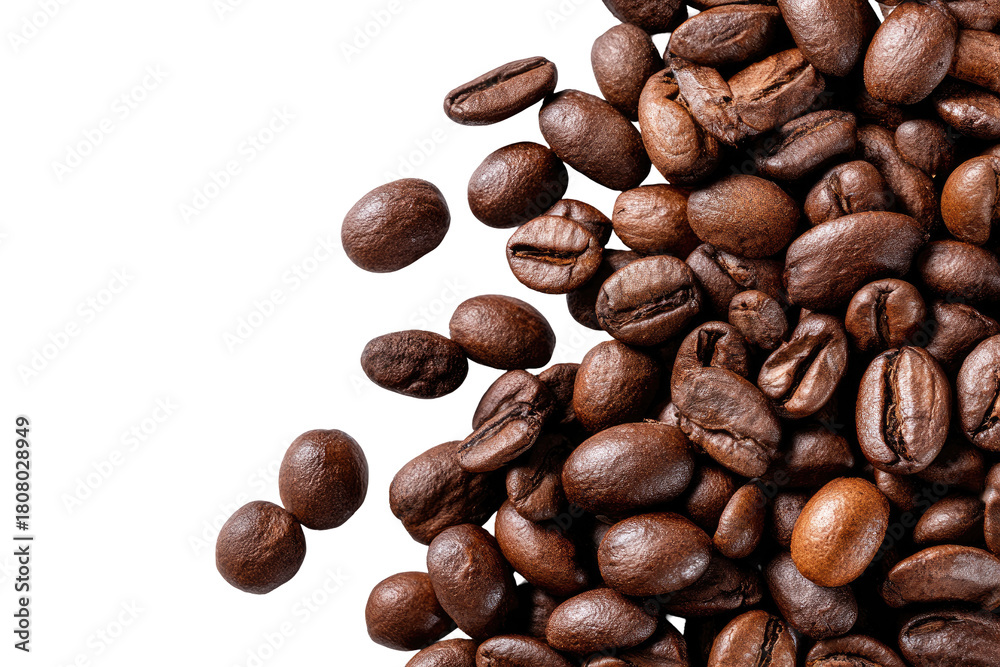 Naklejka premium Close-up of roasted coffee beans, dark background