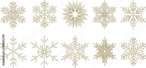 Collection of Diverse Golden Snowflakes for Winter and Holiday Designs