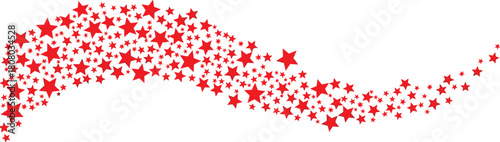 Abstract vector graphic of a flowing wave made of multiple red stars, creating a dynamic and festive trail on a white background