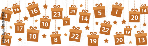 Festive Christmas Advent Calendar Gifts with Stars and Numbers for Holiday Countdown