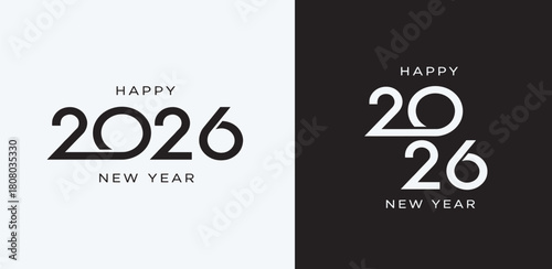 Modern and creative Happy New Year 2026 text design logo set. Minimalist typography for festive posters, banners, and greeting cards