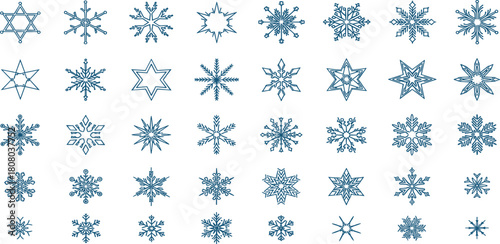 Collection of blue snowflakes winter patterns for design, seasonal decoration, and holiday themes