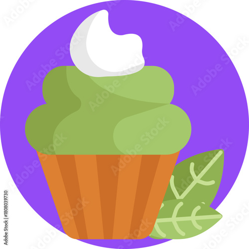 Sweet Treat: A small, fluffy cupcake topped with green matcha frosting, representing a delightful dessert option.