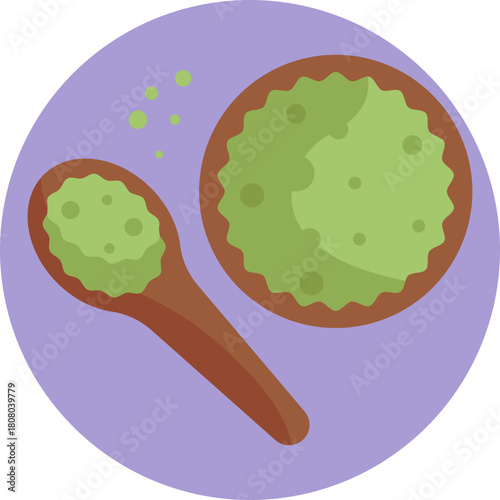 Green matcha powder in a small bowl, ready for brewing.