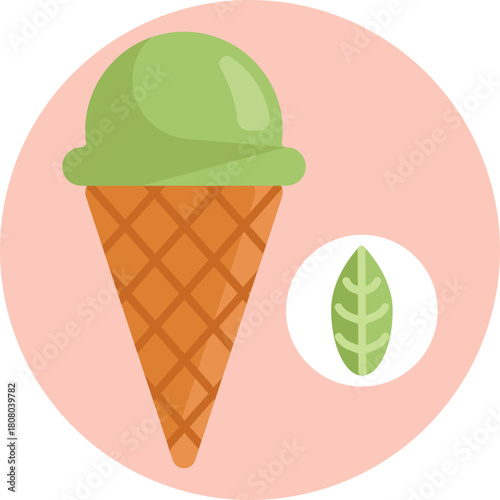 Sweet Treat: A creamy ice cream scoop perfectly paired with the flavors of matcha tea.