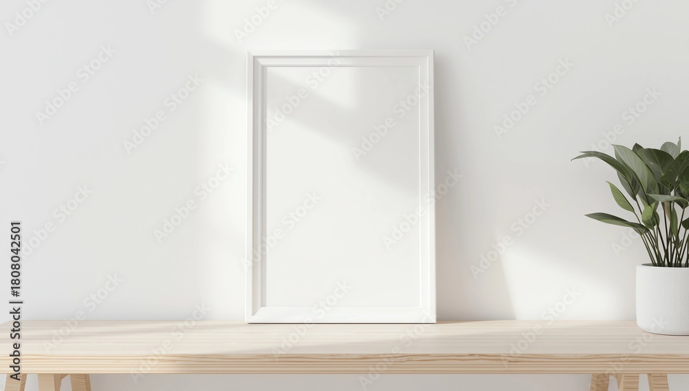 Fototapeta premium Blank picture frame mockup on a wall