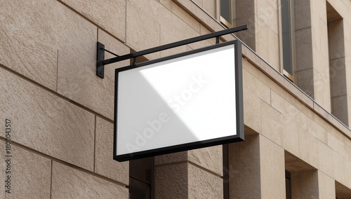Blank Mockup Of Restaurant Street Square White Banner Signboard On Yellow Wall 
