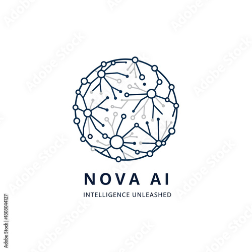 Nova AI Intelligence Unleashed Logo with Connected Network Sphere.