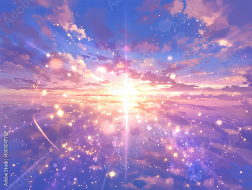 幻想的な青とピンクの空から登る初日の出