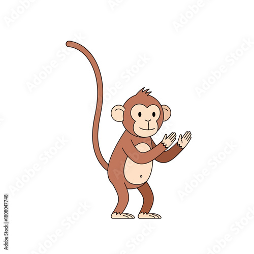 Cute cartoon monkey standing and posing on white background
