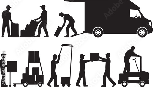 Moving company services silhouette vector illustration relocation delivery truck