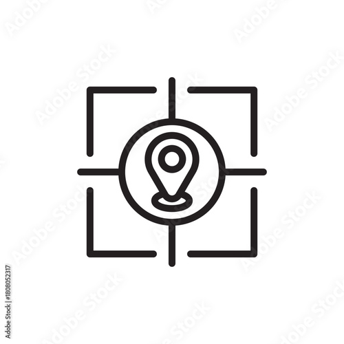 An icon depicting a location pin centered within a target scope, symbolizing precise targeting or GPS tracking.