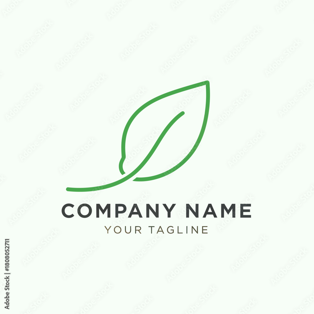 Fototapeta premium Minimalist Green Leaf Logo Design for Eco-Friendly Brands.