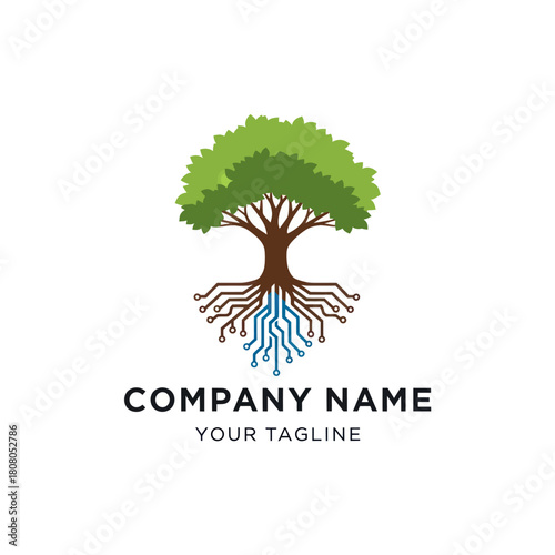 Digital Tree Logo Representing Technology and Nature Integration Concept.