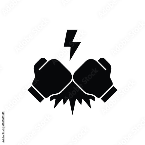 Two black fists clashing together with a lightning bolt and impact effect, symbolizing conflict and power.