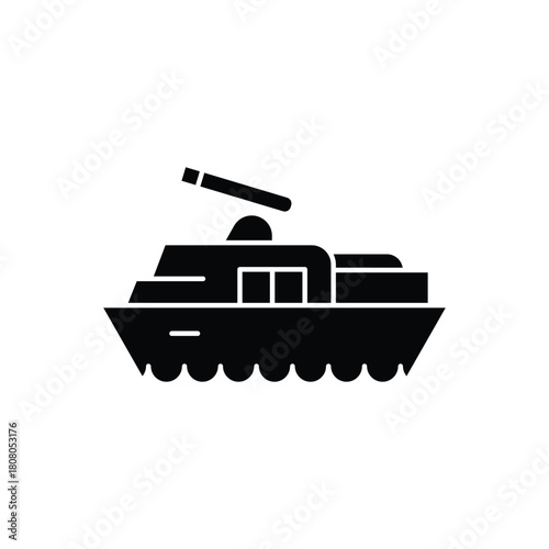 Black silhouette icon of a military tank or armored vehicle with a cannon on a white background.