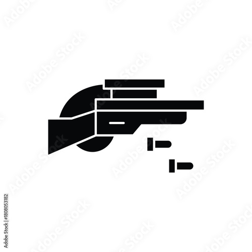 Black silhouette icon of a rifle or shotgun with a scope and two bullets.
