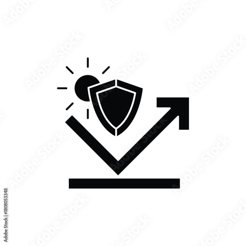 Icon representing sun protection, UV reflection, and shield for safety and durability against environmental elements.