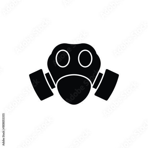 Black silhouette icon of a gas mask, representing protection against hazardous substances.
