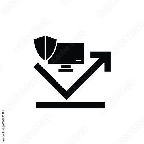 Digital security and data protection concept with shield, computer, and upward arrow indicating resilience.
