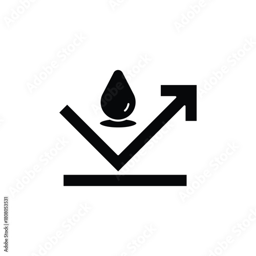 A black icon illustrating a liquid droplet bouncing off a surface, symbolizing water resistance or hydrophobic properties.