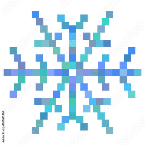 Multicolor pixel snowflake, minimalistic vector art, cartoon stylization, winter illustration