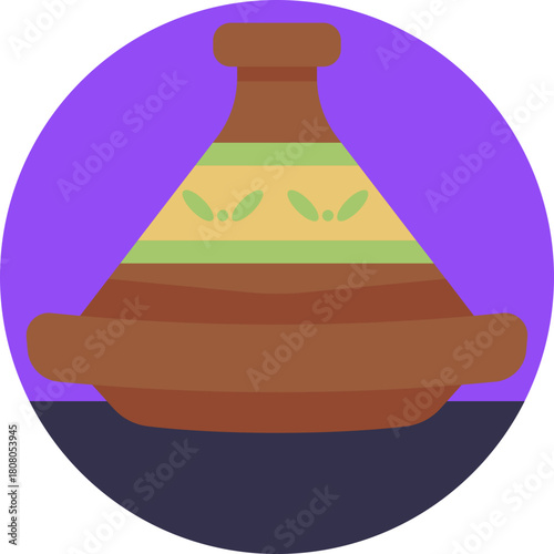 A traditional Moroccan clay pot with a tall, conical lid, used for slow-cooking stews and aromatic dishes.