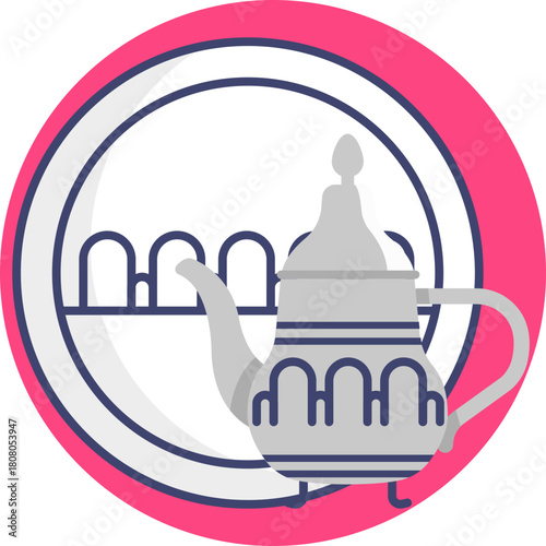 A traditional Moroccan teapot with a rounded body and a curved spout, symbolizing Moroccan tea culture and hospitality.