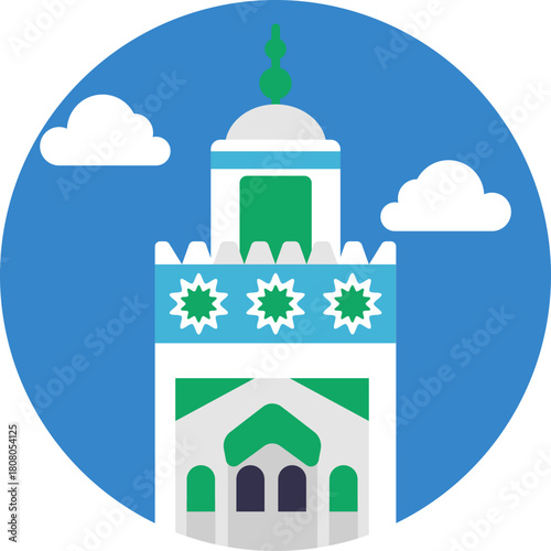 Traditional Moroccan mosque – A stylized representation of a mosque featuring minarets and arches, reflecting Moroccan Islamic architecture.
