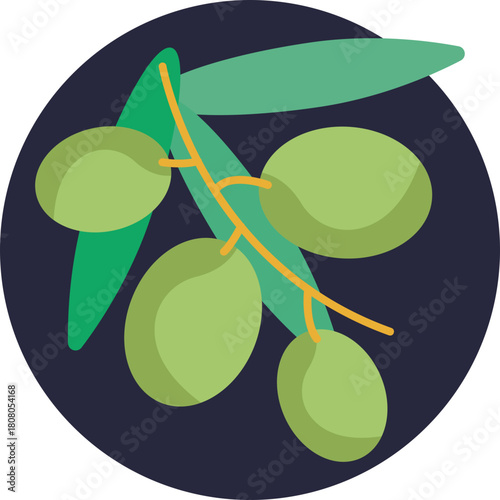 Olive branch with fruit – A simple depiction of an olive branch, highlighting the green olives, a staple in Moroccan cuisine.
