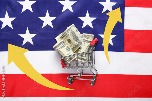 USA flag with shopping cart...