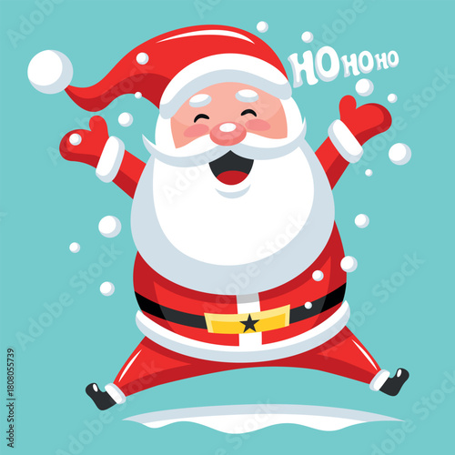Cool mascot of a cheerful jumping Santa Claus