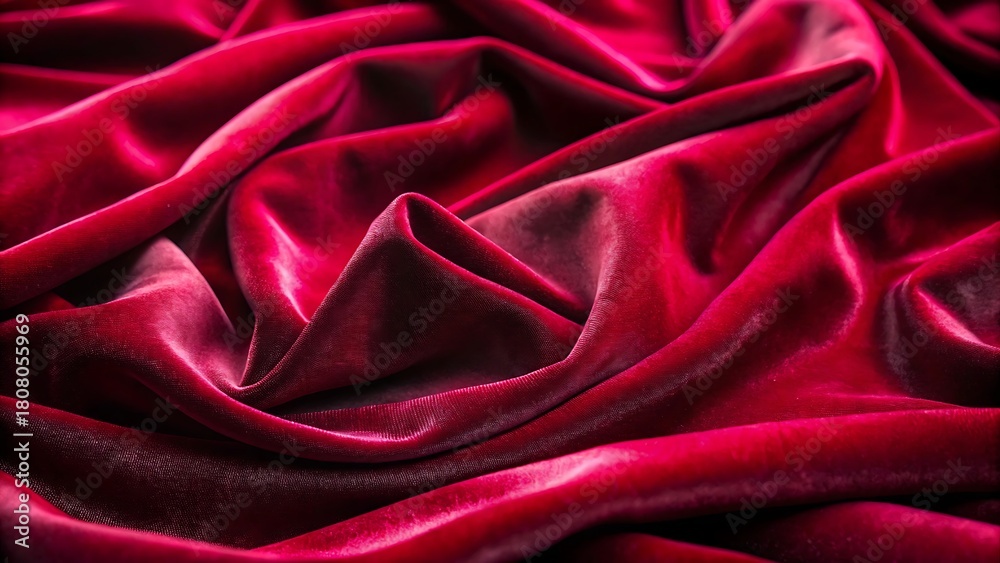 Obraz premium Luxurious deep red velvet fabric draped in soft folds and highlights