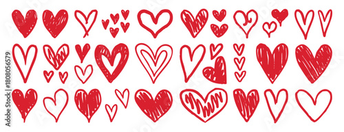 Charcoal hearts doodle set love pencil drawings icon