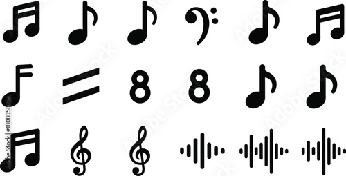 Musical notes and symbols isolated on white background representing melody and harmony