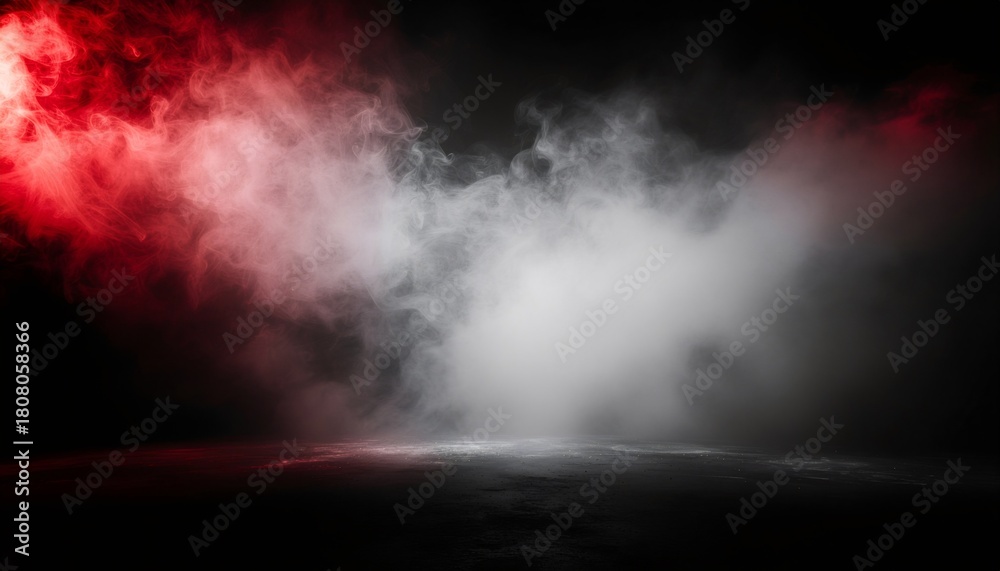 Fototapeta premium Dramatic red and white smoke billowing across dark textured surface creating moody atmospheric backdrop