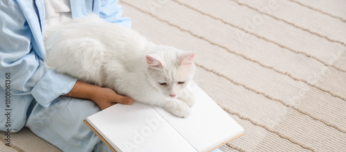 Little boy with cat and boo...
